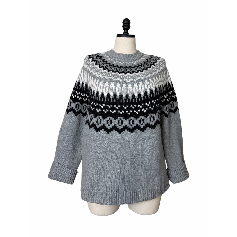 Universal Thread Fair Isle Nordic Sweater Women’s XL Gray Black Cozy Winter Knit